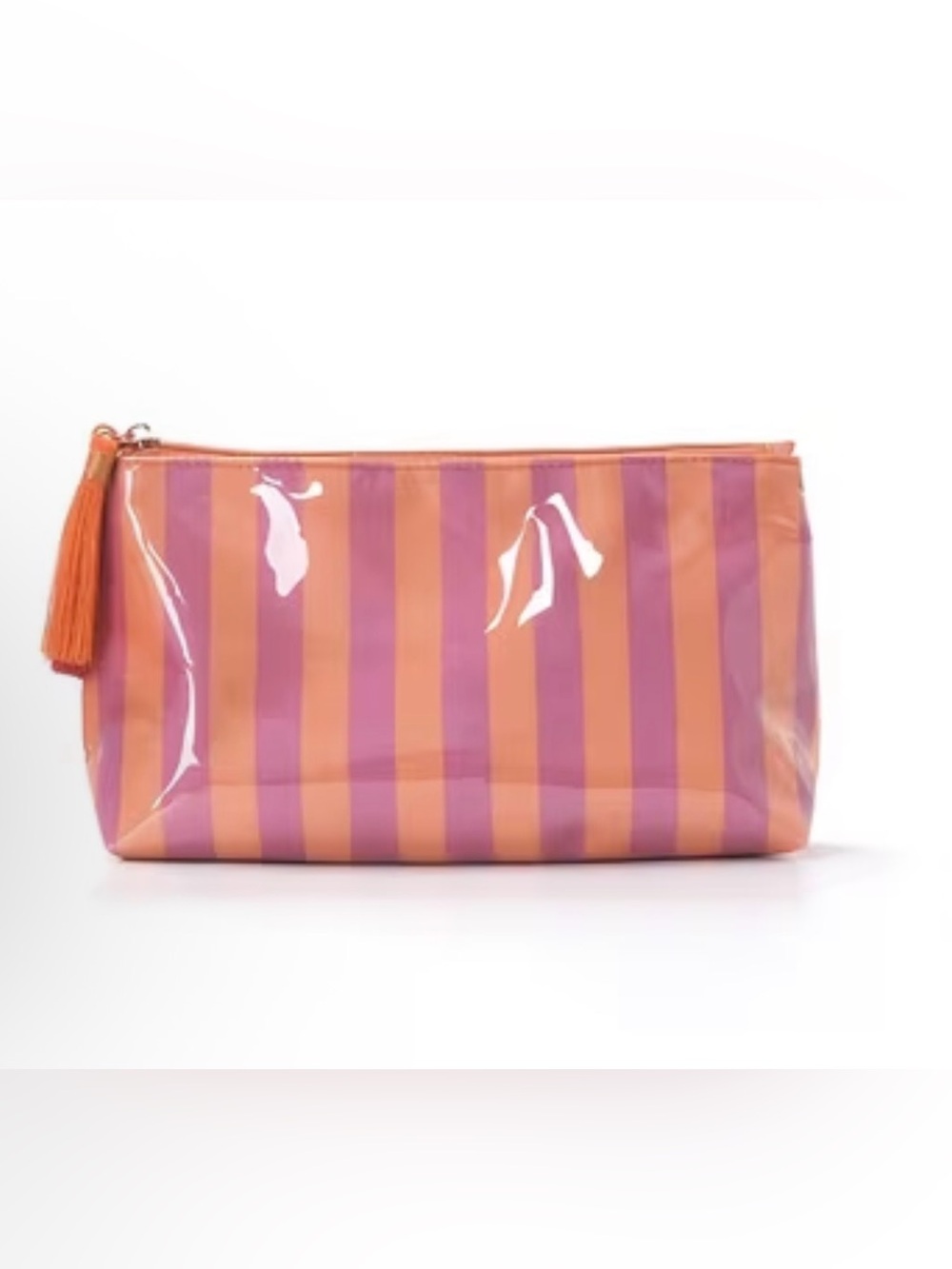 Striped Pink & Orange Cosmetic Pouch with Tassel